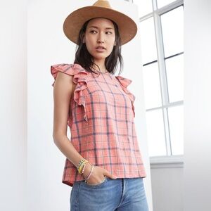 Anthropologie Amarette Ruffled Blouse in Coral - Size M